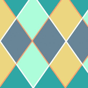 Argyle Plaid Teal Mint Green Light Gold and Gray