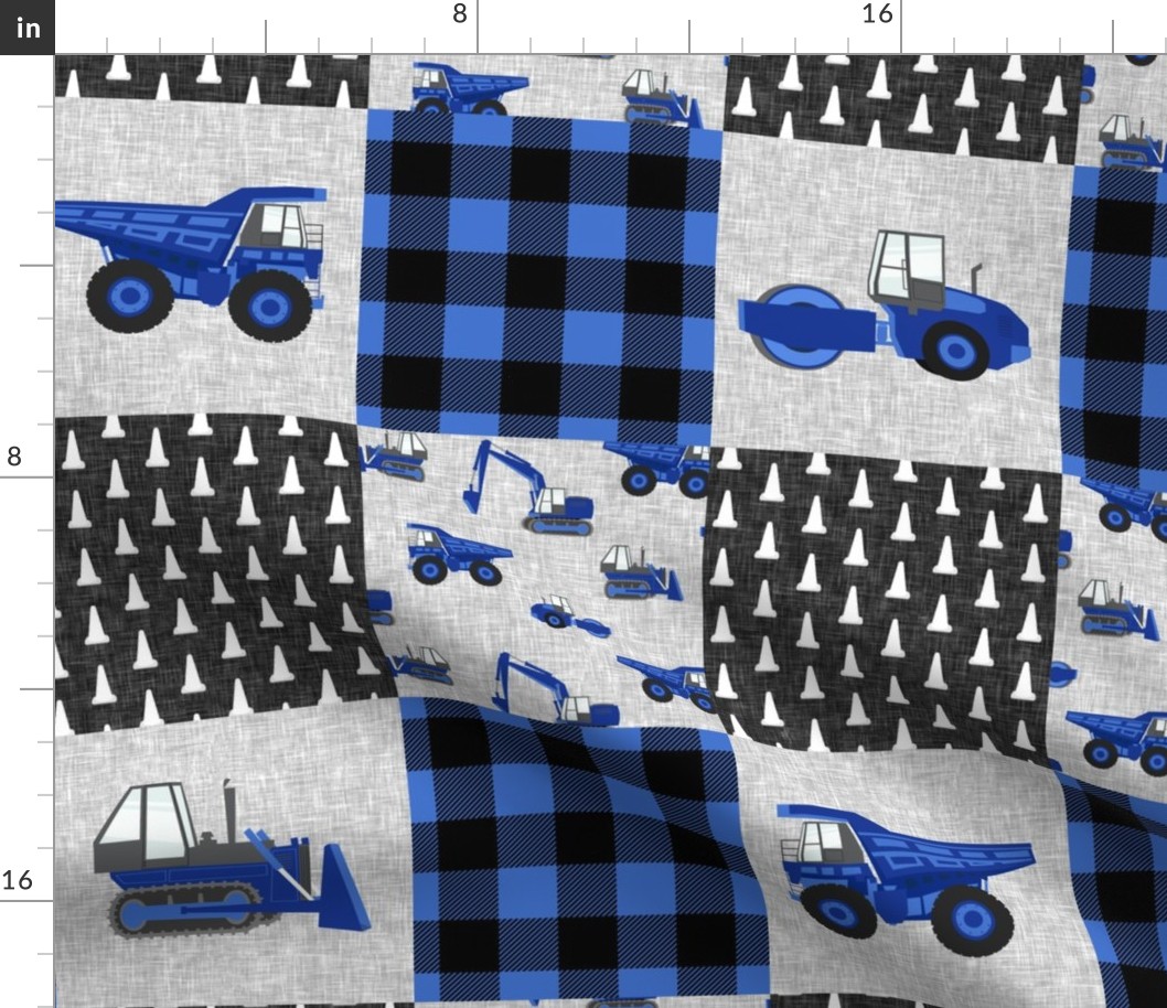 Construction Nursery Wholecloth - blue plaid - LAD19