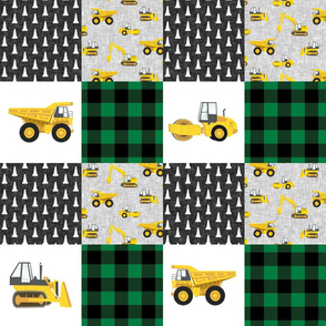 Construction Nursery Wholecloth - Green and Yellow - Plaid - LAD19