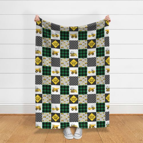 Little Man - Construction Wholecloth - Green and Yellow - Plaid - LAD19