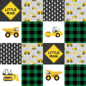 Little Man - Construction Wholecloth - Green and Yellow - Plaid - LAD19