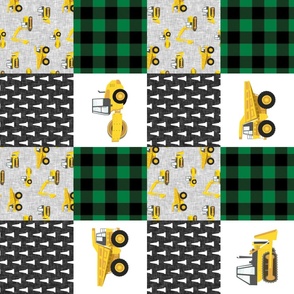 Construction Nursery Wholecloth - Green and Yellow - Plaid (90)  - LAD19