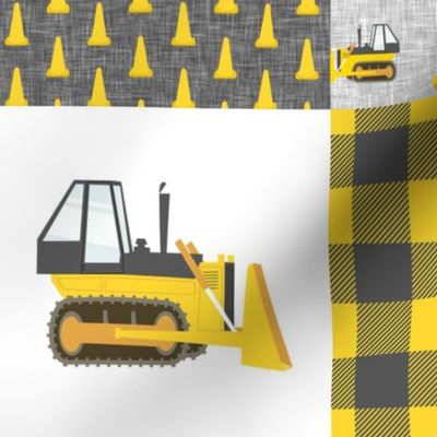 Construction Nursery Wholecloth - grey & yellow plaid  - LAD19