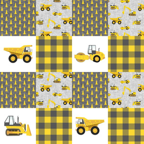 Construction Nursery Wholecloth - grey & yellow plaid  - LAD19