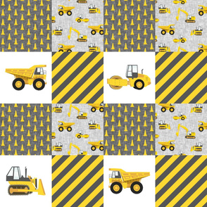 Construction Nursery Wholecloth - grey & yellow  - LAD19