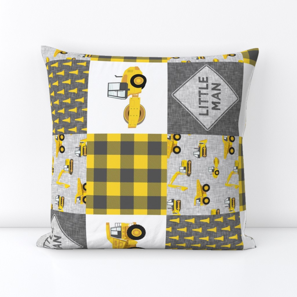 Little Man - Construction Nursery Wholecloth - grey & yellow plaid (90) - LAD19