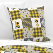 Little Man - Construction Nursery Wholecloth - grey & yellow plaid (90) - LAD19