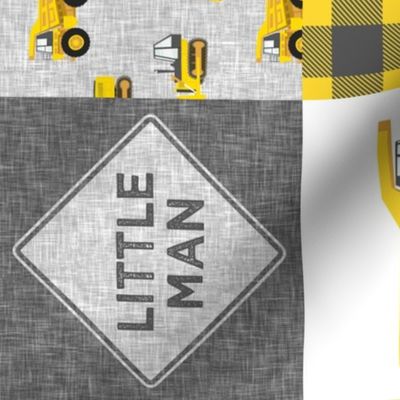 Little Man - Construction Nursery Wholecloth - grey & yellow plaid (90) - LAD19