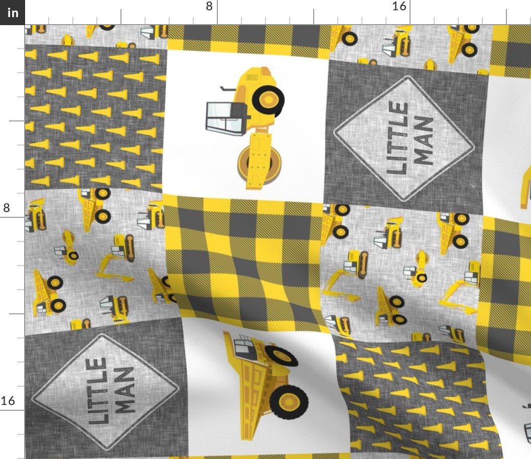 Little Man - Construction Nursery Wholecloth - grey & yellow plaid (90) - LAD19