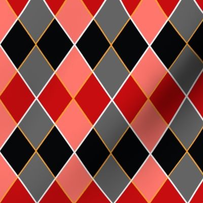 Argyle Plaid Red Black Pink and Gray