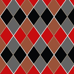Argyle Plaid Red Black Brown and Gray