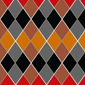 Argyle Plaid Red Black Gray Brown and Tangerine Orange