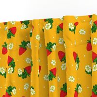 Vintage Strawberry Clusters-Flowers and Dots on cheddar yellow  