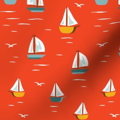 Sailboats on orange red