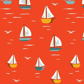 Sailboats on orange red