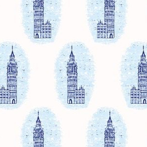  Vignette London Big Ben Clock Tower seamless pattern.