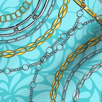Chains on damask flat vector seamless pattern