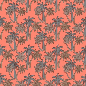 grey palms on coral 6x6