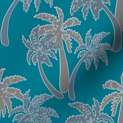 grey palms on teal