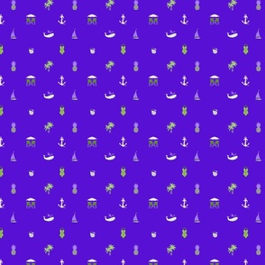 Tiny Little Coastal Beach Motif on Blue/Purple