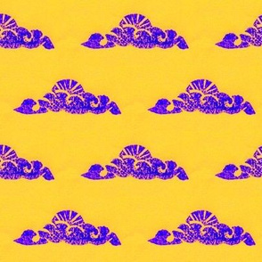 Cloud Sunrise blockprint-Violet on saffron 