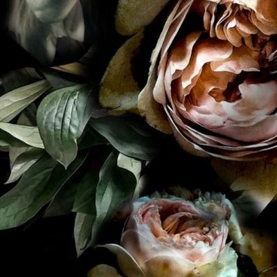 Peony Roses Dark Moody Florals, vintage, romantic, Old Masters painterly