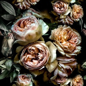 Peony Roses Dark Moody Florals, vintage, romantic, Old Masters painterly