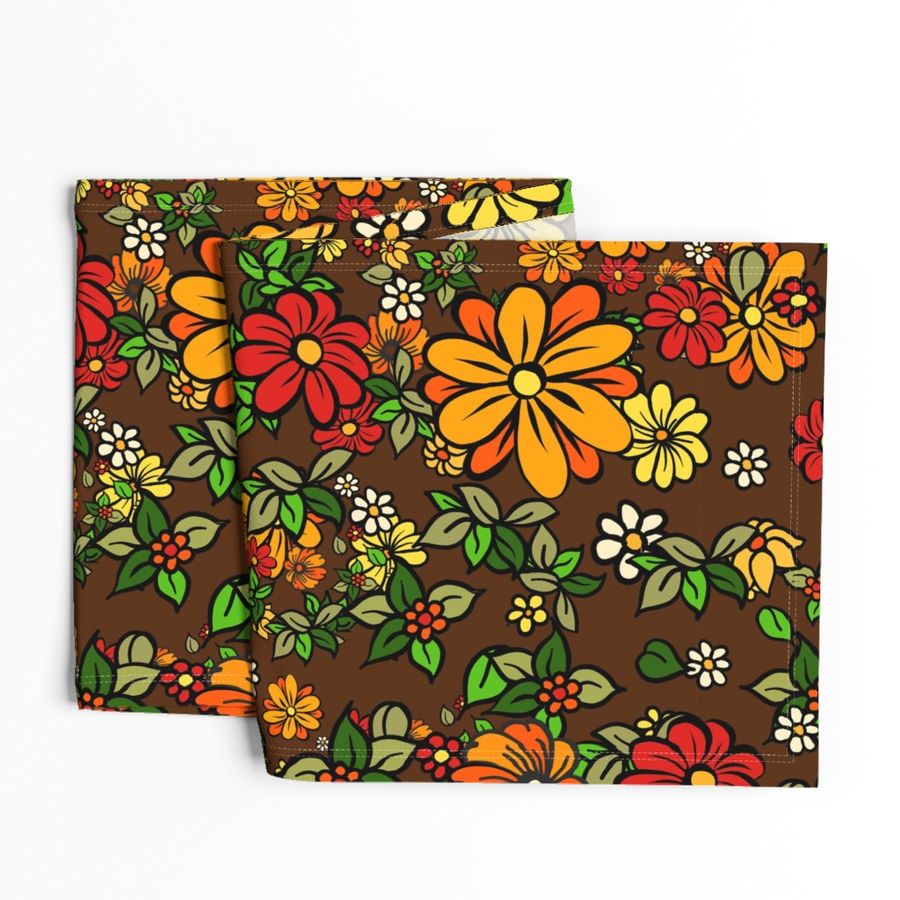 70s Retro Flowers on Brown