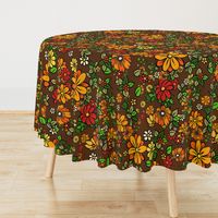 70s Retro Flowers on Brown