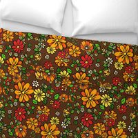 70s Retro Flowers on Brown