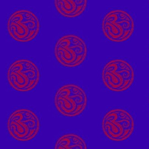 Om sign Blockprint-Raspberry on cobalt