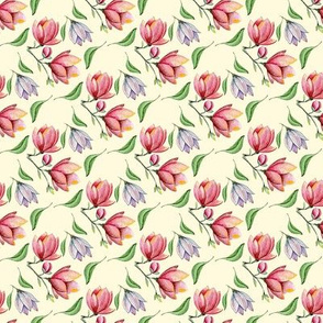 Pink and Lavender floral pale yellow background