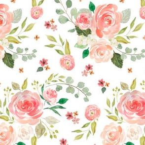 Watercolor Floral – Peach Blush Pink Blooms, SMALLER scale