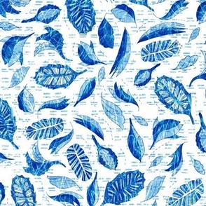 Japanese leaves and buds with stitching blue and white