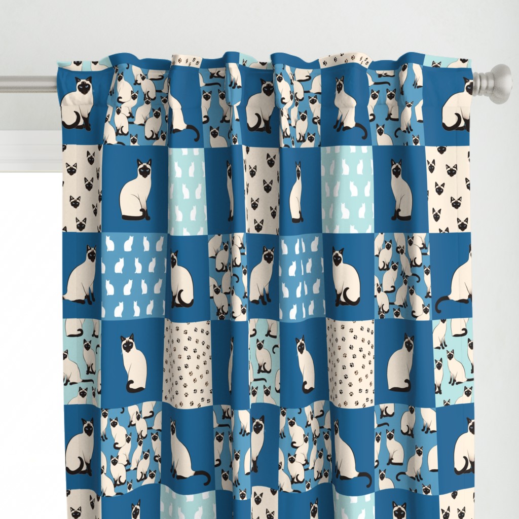 Siamese Cats - Cheater Quilt 6'' dark blue