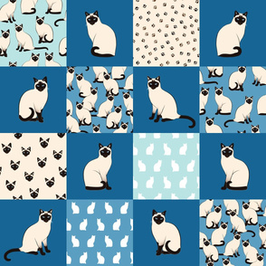 Siamese Cats - Cheater Quilt 6'' dark blue