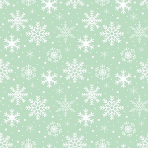 White Snowflakes on Smoky Green