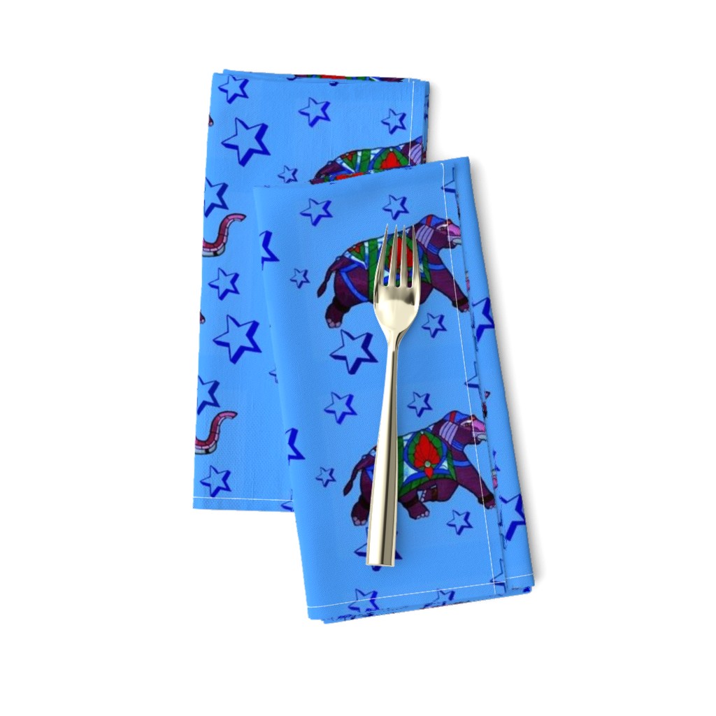 Stain Glass Elephant running on blue background with Stars