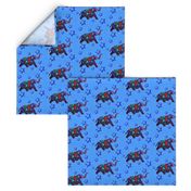 Stain Glass Elephant running on blue background with Stars