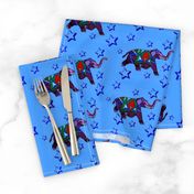 Stain Glass Elephant running on blue background with Stars