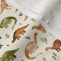 Tiny Mustard & Olive Green Dinos on textured cream