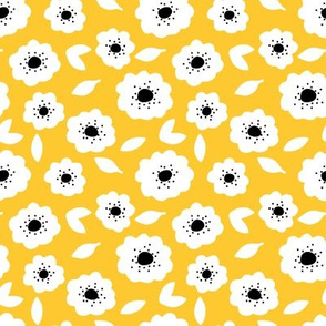 Small Freckled Flowers – aspen gold background, black center + dots