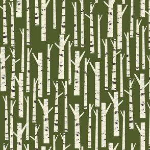 Birch Trees on Dark Green