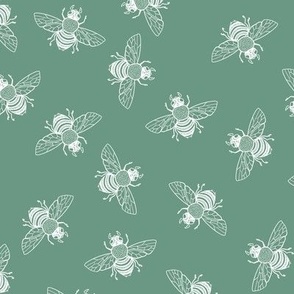 Ditsy Bees White on Enamel Green // large