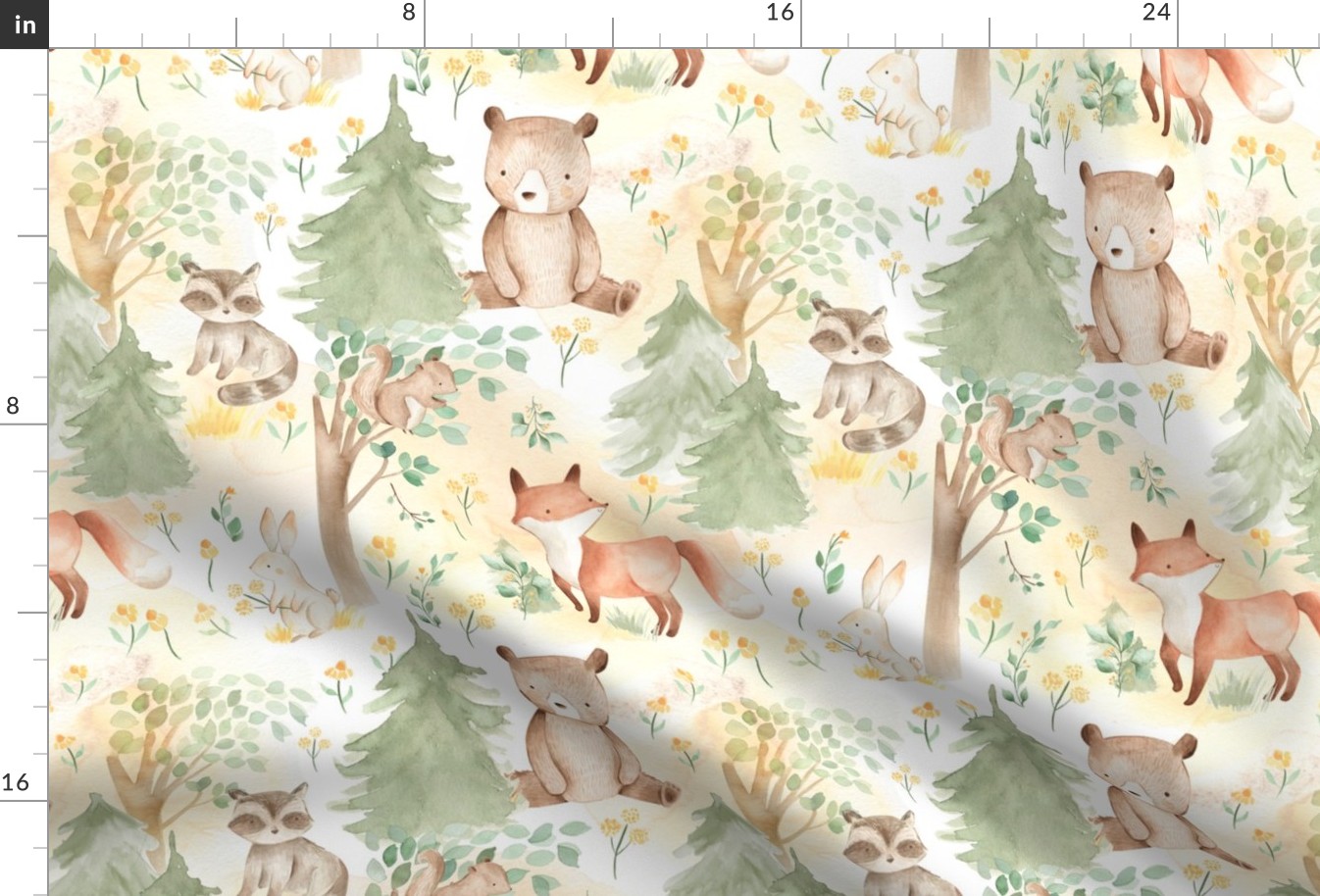 12" Woodland Animals - Baby Animals in Forest light background 