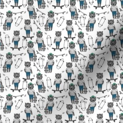 MINI - tiger skateboard fabric // skate kids boys fabric childrens illustration fabric andrea lauren - green and blue