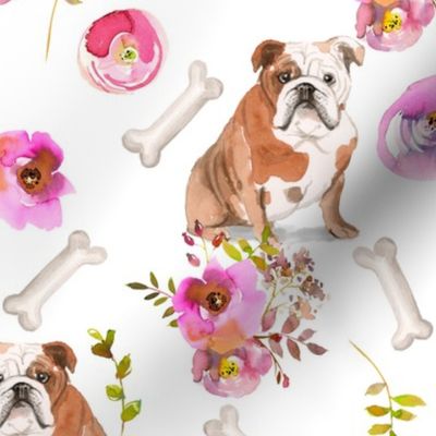 10" bulldog dog summer flower fabric, bulldog fabric, animal fabric 