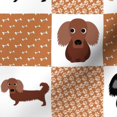 14" dachshund dog cheater quilt - cheater fabric, dog quilt, dachshund fabric, dog, girls dog quilt, pet design - white