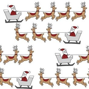 santa's sleigh fabric // reindeer and santa north pole christmas design - white and burgundy