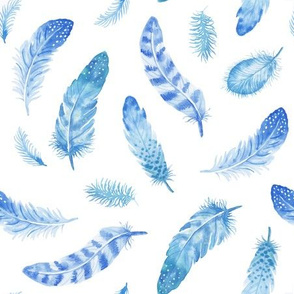 Watercolor Feathers blue